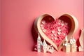 Valentines day background concept. Paper geometric volume heart on pink background