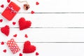 Valentines day background concept. Top view of Red gift box with handmade red heart Royalty Free Stock Photo