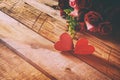 Valentines day background. Couple of red hearts and roses Royalty Free Stock Photo