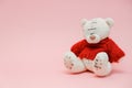 Valentines Day background. Cute teddy Bear toy on pink background. February 14 greeting card. Royalty Free Stock Photo