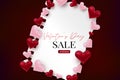 Valentines Day background with 3d pink and red hearts on sheet of paper. Love background design concept. Romantic invitation or sa Royalty Free Stock Photo