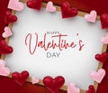 Valentines Day background with 3d pink and red hearts on whiteboard in wooden frame. Love background design concept. Romantic invi Royalty Free Stock Photo