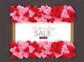 Valentines Day background with 3d pink and red hearts on whiteboard in wooden frame. Love background design concept. Romantic invi Royalty Free Stock Photo