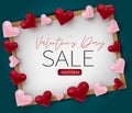 Valentines Day background with 3d pink and red hearts on whiteboard in wooden frame. Love background design concept. Romantic invi Royalty Free Stock Photo