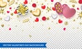 Valentines day background design of hearts and gold glitter confetti or flower pattern for holiday. Vector Valentine poster of Royalty Free Stock Photo