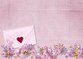 Valentines day background with envelope with heart and silk flowers. Valentine`s day card Royalty Free Stock Photo