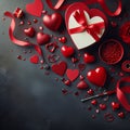 Valentines Day Background Featuring Red Hearts, Ribbon, and Ample Greeting Space. Generative ai for illustrations