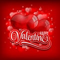 Valentines day background with flying bubbles hearts. Vector illustration.