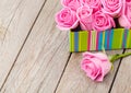 Valentines day background with gift box full of pink roses Royalty Free Stock Photo