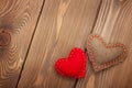 Valentines day background with handmade toy hearts Royalty Free Stock Photo