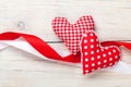 Valentines day background with handmade toy hearts Royalty Free Stock Photo