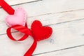 Valentines day background with handmade toy hearts Royalty Free Stock Photo