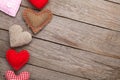 Valentines day background with handmade toy hearts Royalty Free Stock Photo