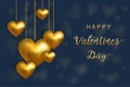 Valentines Day background. Happy Valentines Day wishes with golden hearts. Template for Valentine`s Day design. Vector.