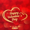 Valentines day background with heart pattern and typography of happy valentines day text . Vector illustration. Holiday blur