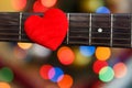 Valentines Day background with hearts on vintage guitar