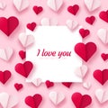 Valentines day background with paper origami hearts divided into half. Royalty Free Stock Photo