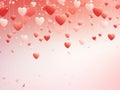Valentines Day background with pink, red and white heart-shaped balloons of varying sizes