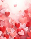 Valentines Day background with pink, red and white hearts of varying sizes