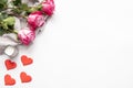 Valentines Day background with present hearts and flower Royalty Free Stock Photo