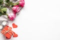 Valentines Day background with present hearts and flower Royalty Free Stock Photo