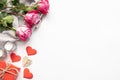 Valentines Day background with present hearts and flower Royalty Free Stock Photo