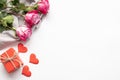 Valentines Day background with present hearts and flower Royalty Free Stock Photo