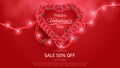 Valentines Day Background with realistic heart shaped rose elements, green leaf and light bulb. 3d style vector illustration Royalty Free Stock Photo