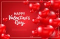 Valentines day background with red 3d glossy hearts and place for text. Flying red heart balloons. Happy Valentines Day