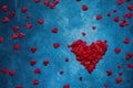 Valentines Day background. Red hearts on dark blue background. Copy space, top view Royalty Free Stock Photo