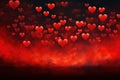 Valentines day background with red hearts on dark space. Vector illustration, abstract panorama background with red hearts, AI Royalty Free Stock Photo