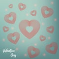 Valentines Day background. Red hearts with text. Greeting card. Vector illustratione