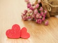Valentines day background with red hearts on wood floor. Love and Valentine concept Royalty Free Stock Photo