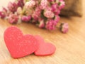 Valentines day background with red hearts on wood floor. Love and Valentine concept Royalty Free Stock Photo