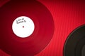 Valentines Day background with red LP record with love songs on red background