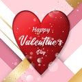 Valentines day background. Red paper hearts with Geometric pastel square background. Cute banner or greeting card