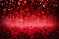 Valentines day background, red roses and bokeh lighting blurred effect Royalty Free Stock Photo