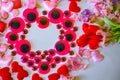 Valentines Day background. Red Roses with hearts on white background Royalty Free Stock Photo