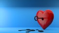 Valentines Day background, romantics wallpaper for love day. a heart with a key. copy space. 3D image, 3D rendering Royalty Free Stock Photo