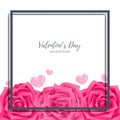 Valentines Day backgroundValentines Day background of pink roses with tiny pink hearts and grey frame on white background. Royalty Free Stock Photo