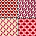 Valentines day background set. Bright retro seamless patterns tiling Red color. Repeating texture can be used for printing onto fa