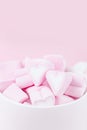 Valentines day background. Soft pale pink sweet marshmallows hearts, copy space Royalty Free Stock Photo