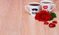 Valentines Day background with two coffee cups Royalty Free Stock Photo