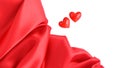 Valentines Day background. Two decorative hearts and red satin fabric Royalty Free Stock Photo