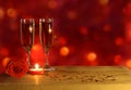 Valentines day background with two glasses of champagne over blur background Royalty Free Stock Photo