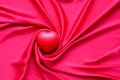 Valentines Day Background, Valentine Heart Red Silk Fabric, Wedding Love- red heart on textile Royalty Free Stock Photo