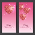 Valentines day backgrounds with red hearts. Shining glitter textured valentines. Royalty Free Stock Photo