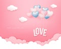 Valentines day, Balloon heart love message paper cut concept design on cloud pink background Royalty Free Stock Photo