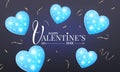 Valentines Day. Banner layout with blue glitter shiny hearts and gold confetti. Valentine`s design Royalty Free Stock Photo