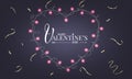 Valentines Day banner with realistic heart shape lamps lights garland and gold confetti